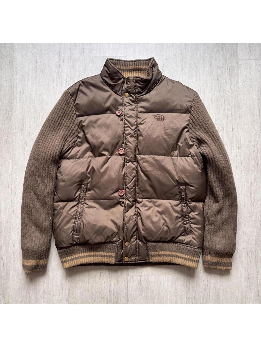 Buffalo David Bitton Puffer Knit Sleeve Full Zip Snap Jacket Mens XL Brown